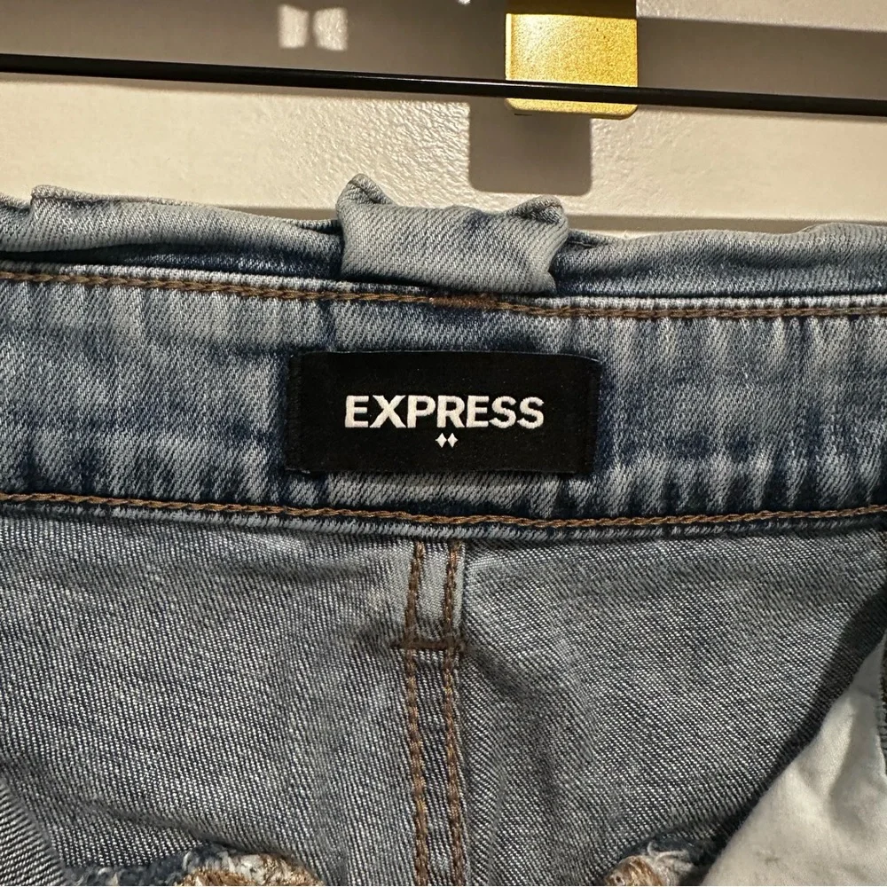 Express Light Blue Denim Paper Bag High Waisted Shorts